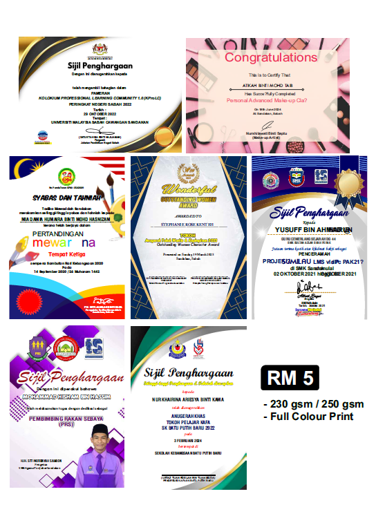 Sijil 230gsm Full Colour